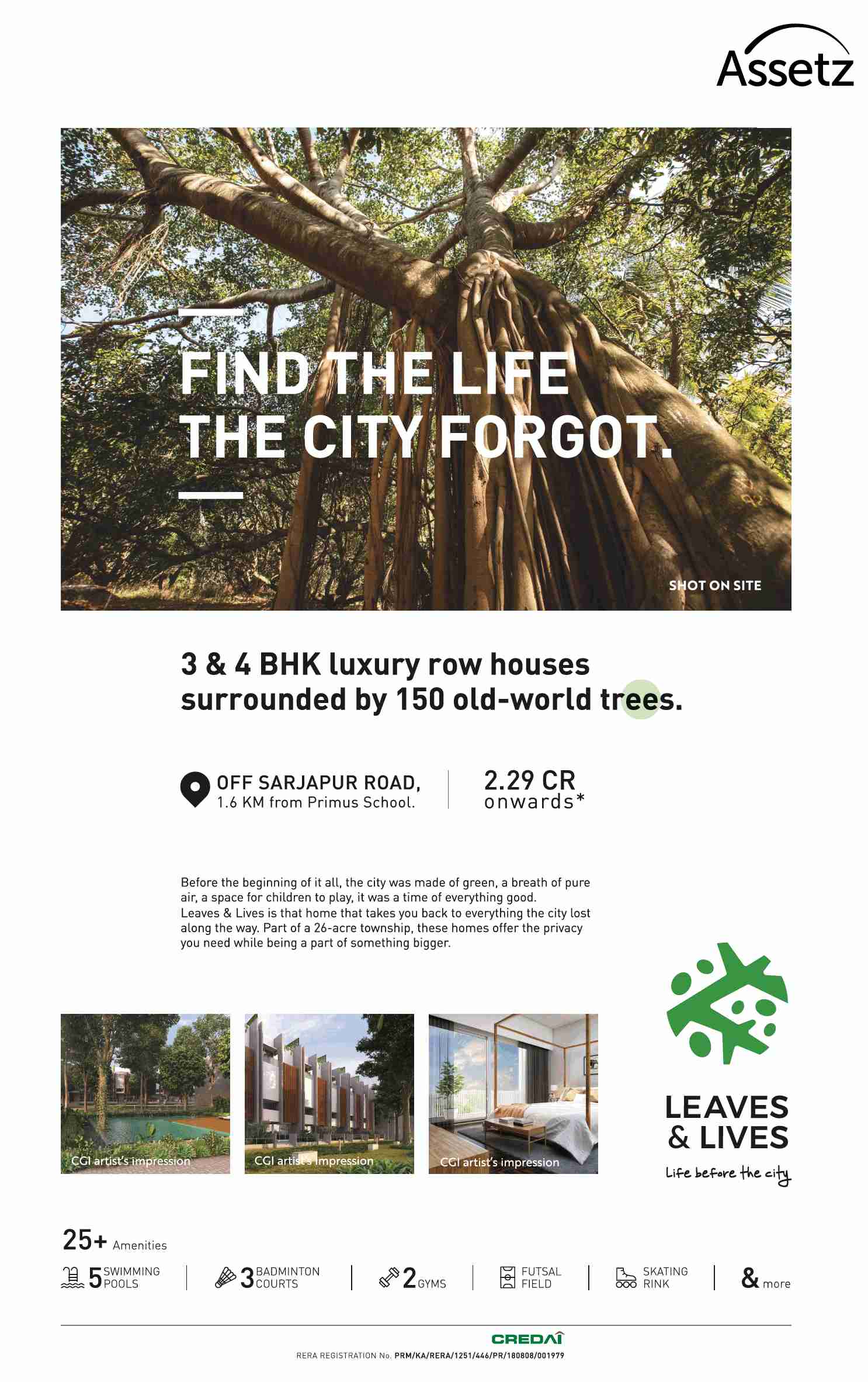 Book luxury row houses starting @ Rs. 2.29 cr. at Assetz Leaves And Lives in Bangalore Update
